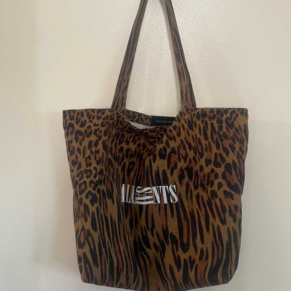 All Saints Brown and Black Animal Print Tote